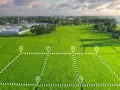 Zielona działka podzielona na 6 części z zaznaczonymi granicami. Zastanawiasz się, ile kosztuje podział działki na 6?