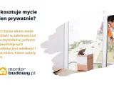 Ile kosztuje mycie okien? Cena zależy od wielkości i liczby szyb. Kobieta w pomarańczowych rękawicach myje okno.