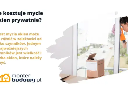 Ile kosztuje mycie okien? Cena zależy od wielkości i liczby szyb. Kobieta w pomarańczowych rękawicach myje okno.