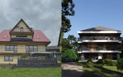 Porównanie starego domu z wizualizacją nowoczesnej nadbudowy domu projekty.