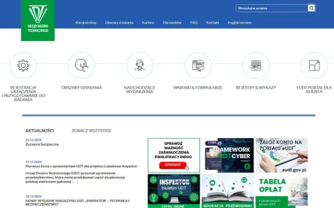 Strona UDT. Informacje o przedłużenie uprawnień UDT, rejestracja, wnioski, edukacja i inne.