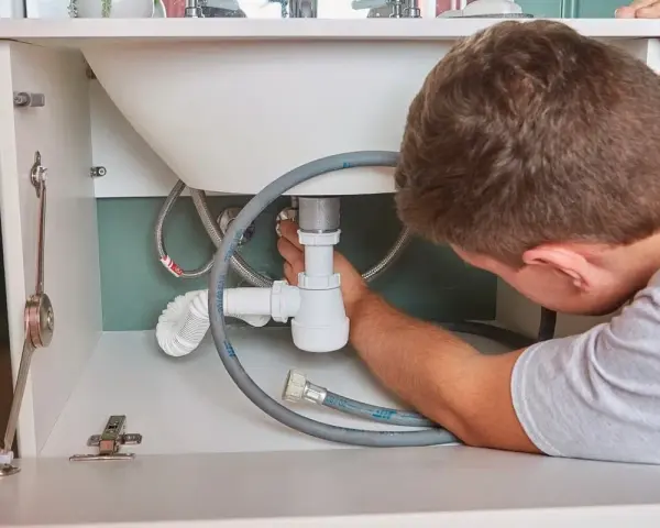 Hydraulik naprawia syfon pod zlewem. Zastanawiasz się, ile kosztuje hydraulik?