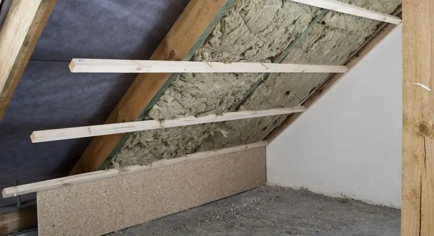 Drewniana konstrukcja i wełna mineralna na poddaszu, przygotowania do adaptacji poddasza.