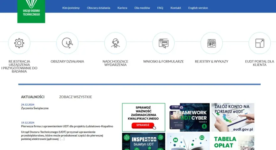 Strona UDT. Informacje o przedłużenie uprawnień UDT, rejestracja, wnioski, edukacja i inne.